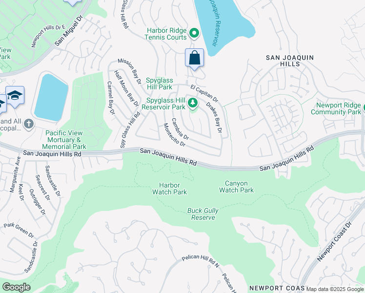map of restaurants, bars, coffee shops, grocery stores, and more near 33 Montecito Drive in Newport Beach
