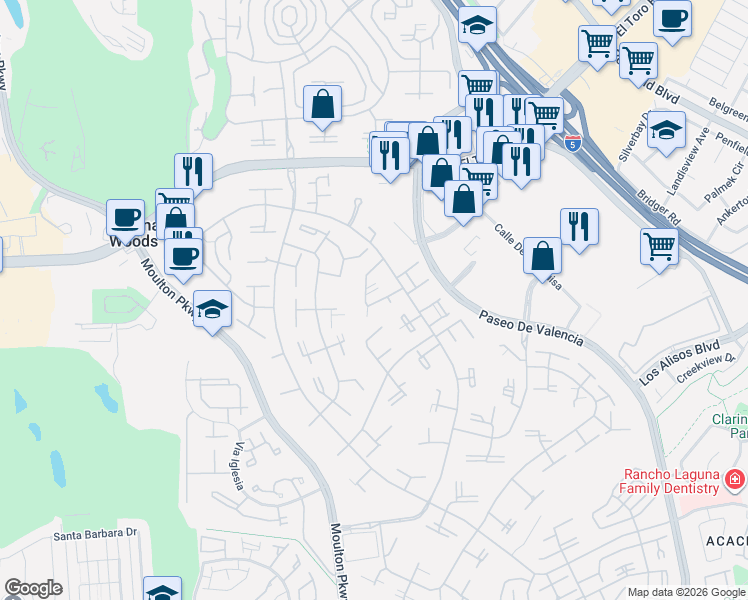 map of restaurants, bars, coffee shops, grocery stores, and more near 35 Calle Aragon in Laguna Woods