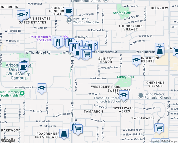 map of restaurants, bars, coffee shops, grocery stores, and more near 13421 North 43rd Avenue in Phoenix