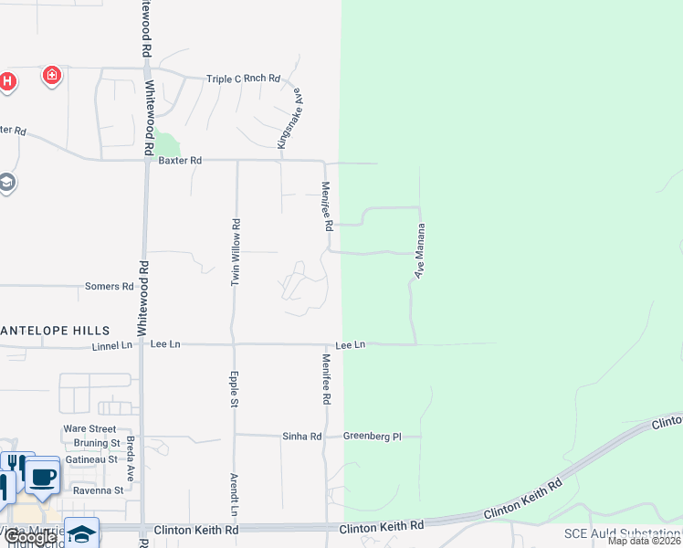 map of restaurants, bars, coffee shops, grocery stores, and more near 29175 Running Rabbit Road in Murrieta