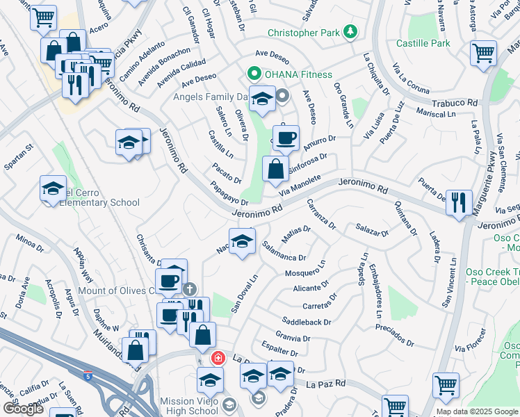 map of restaurants, bars, coffee shops, grocery stores, and more near in Mission Viejo