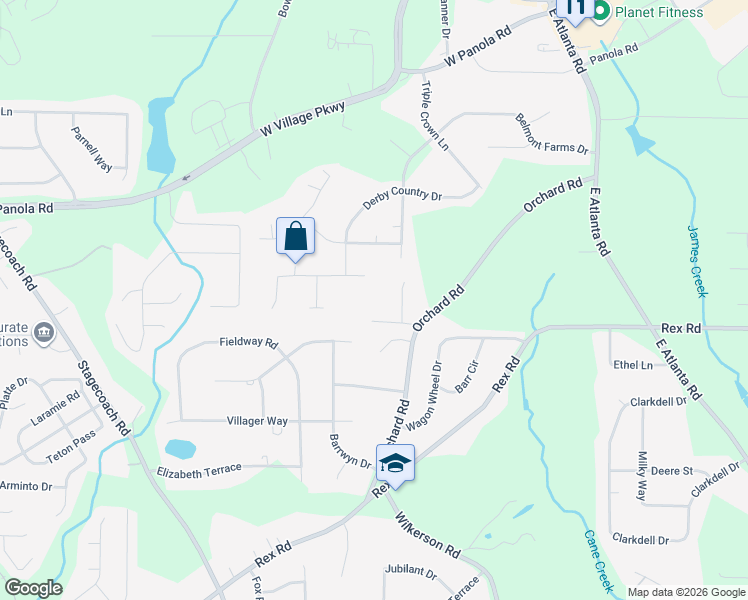 map of restaurants, bars, coffee shops, grocery stores, and more near 237 Orchard Road in Rex