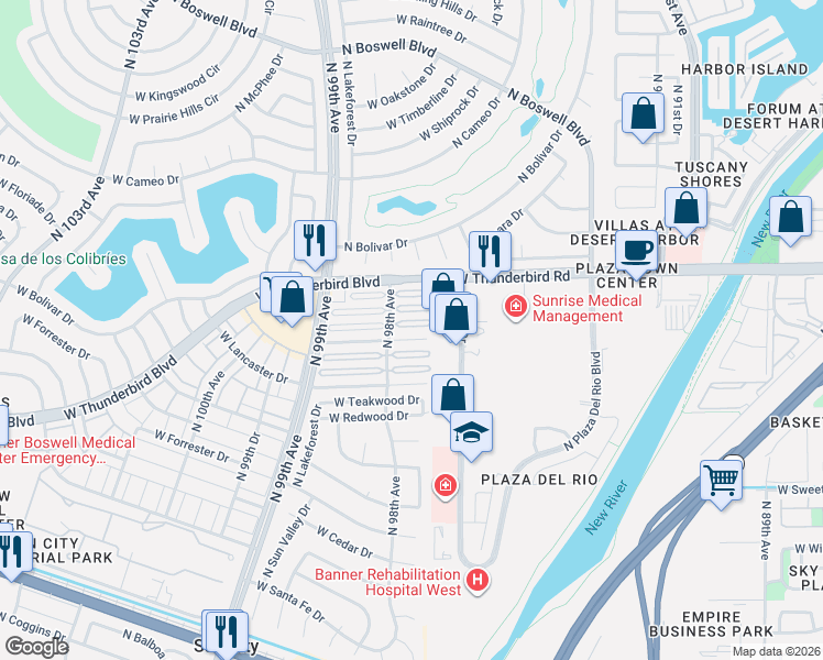 map of restaurants, bars, coffee shops, grocery stores, and more near 9739 West Royal Ridge Drive in Sun City