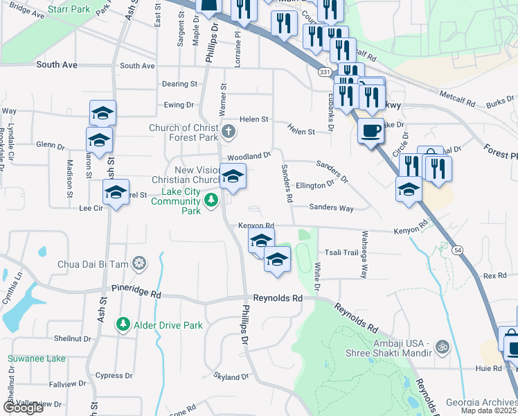 map of restaurants, bars, coffee shops, grocery stores, and more near Kenyon Road in Lake City