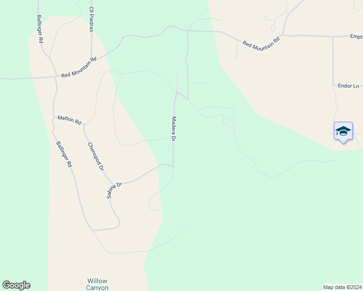 map of restaurants, bars, coffee shops, grocery stores, and more near Madera Drive in Riverside County