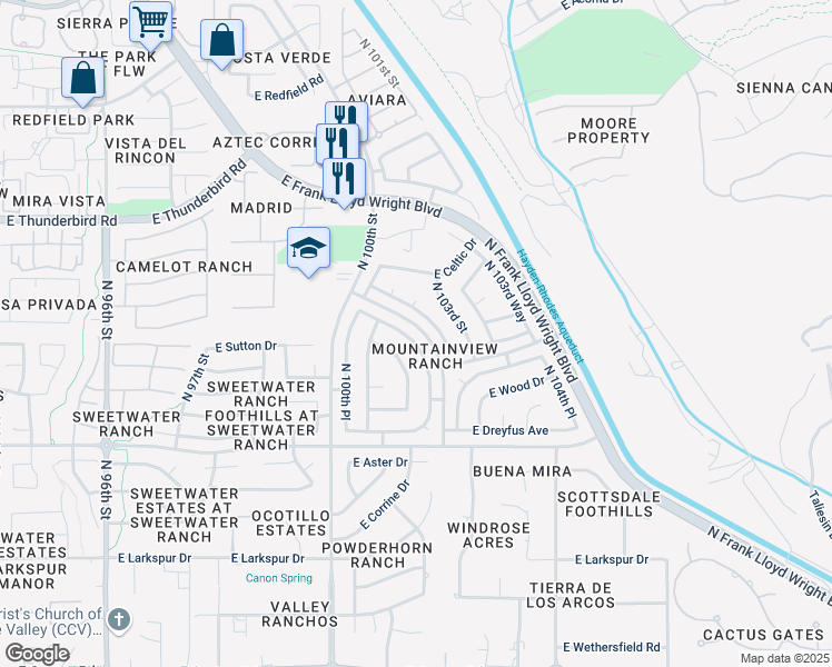map of restaurants, bars, coffee shops, grocery stores, and more near 13372 North 101st Way in Scottsdale