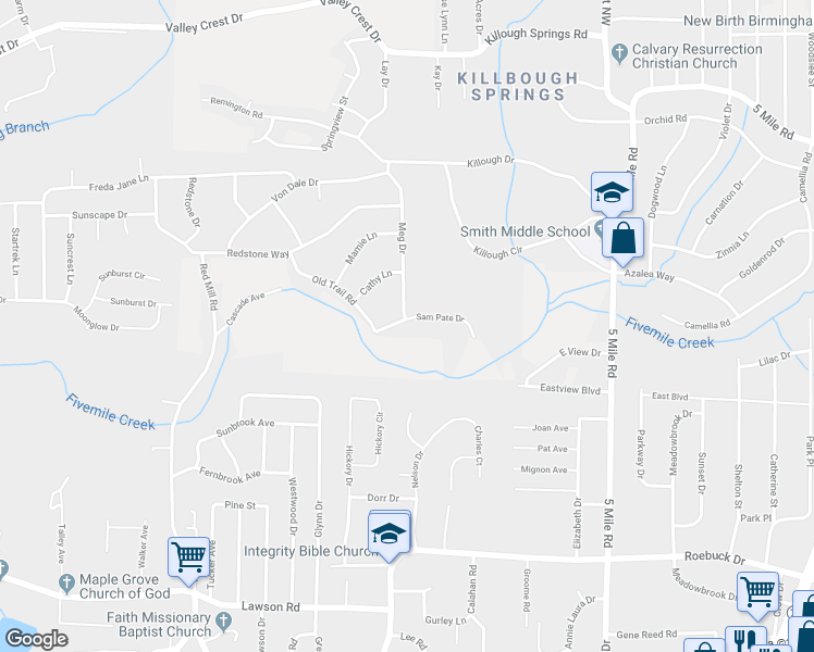 map of restaurants, bars, coffee shops, grocery stores, and more near 208 Sam Pate Drive in Birmingham