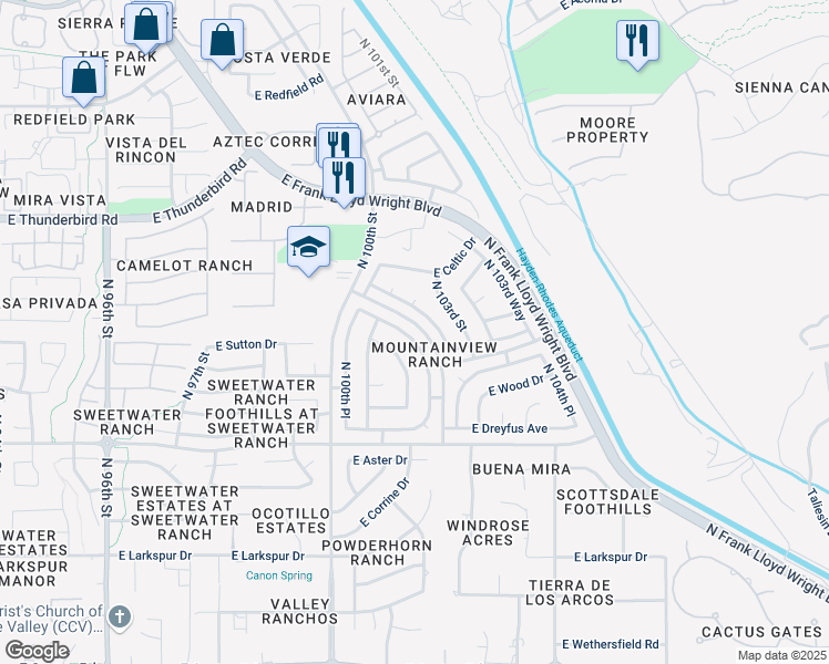 map of restaurants, bars, coffee shops, grocery stores, and more near 13372 North 101st Way in Scottsdale
