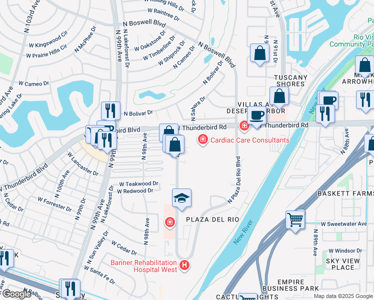 map of restaurants, bars, coffee shops, grocery stores, and more near 13619 North 94th Drive in Peoria