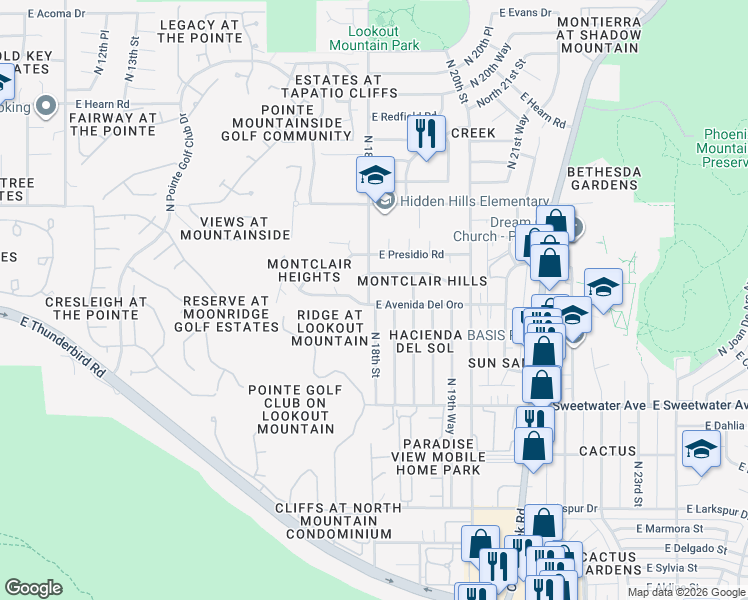 map of restaurants, bars, coffee shops, grocery stores, and more near 13246 North 18th Street in Phoenix