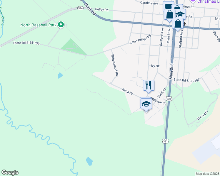 map of restaurants, bars, coffee shops, grocery stores, and more near 189 Alma Drive in North