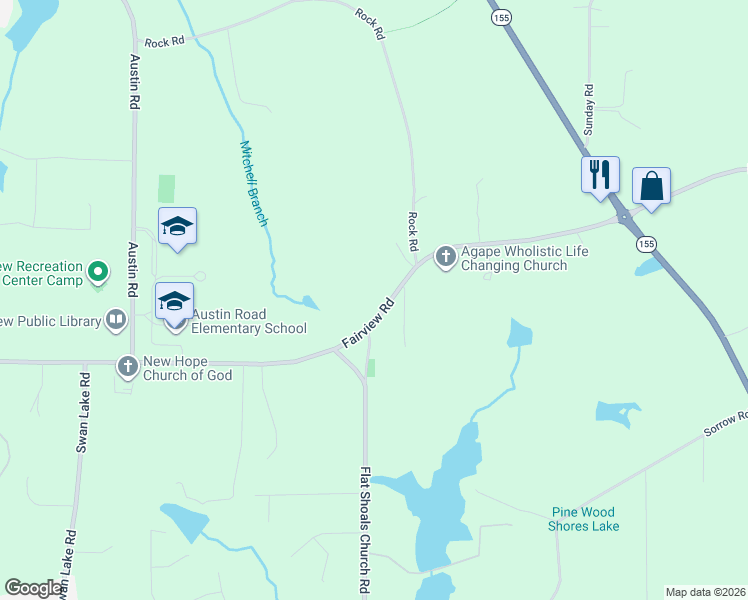 map of restaurants, bars, coffee shops, grocery stores, and more near 2117 Fairview Road in Stockbridge