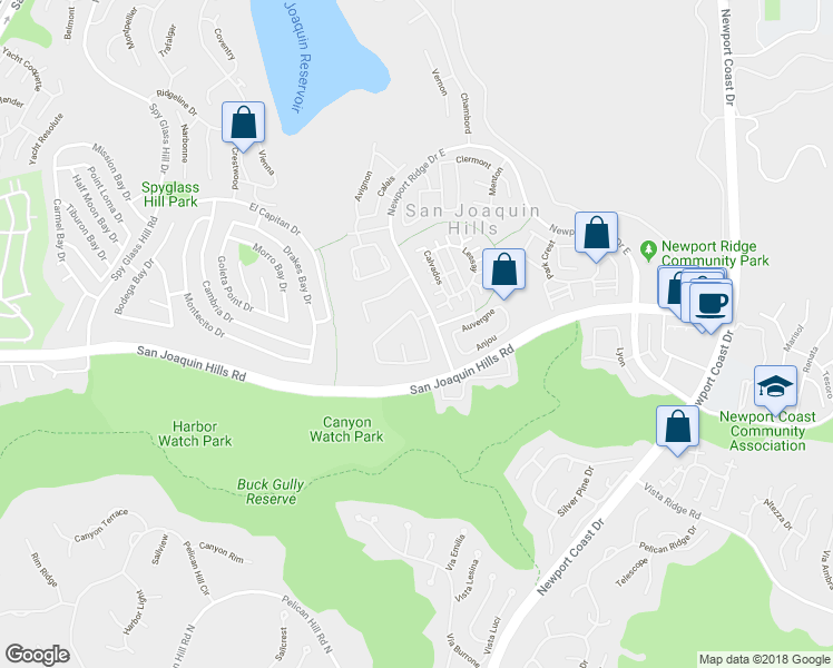 map of restaurants, bars, coffee shops, grocery stores, and more near 68 Bridgeport Road in Newport Beach