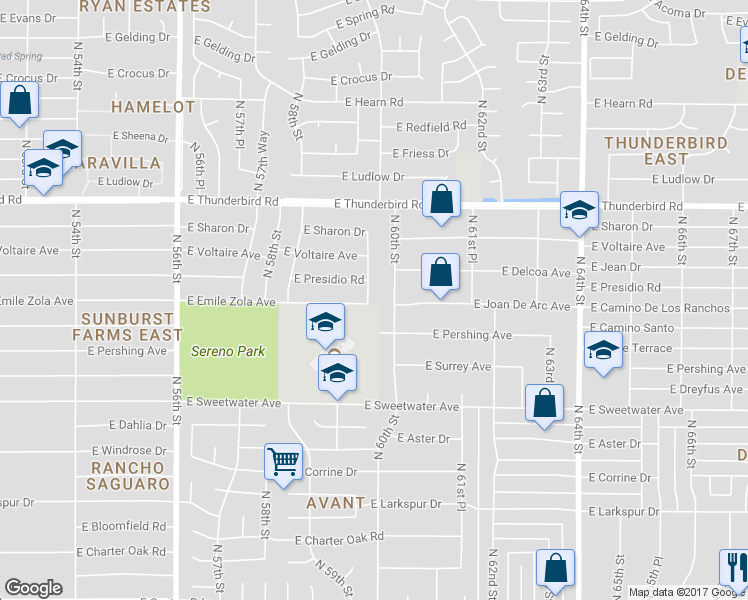 map of restaurants, bars, coffee shops, grocery stores, and more near 13401 North 59th Place in Scottsdale