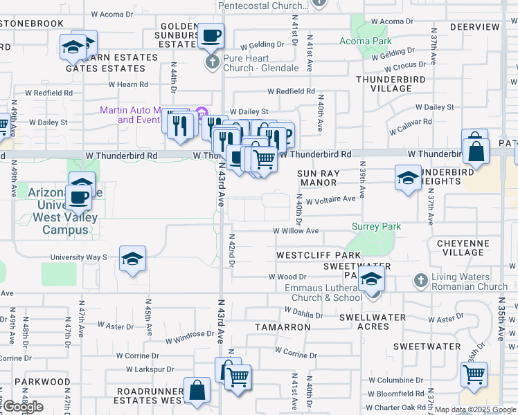 map of restaurants, bars, coffee shops, grocery stores, and more near 13421 North 43rd Avenue in Phoenix