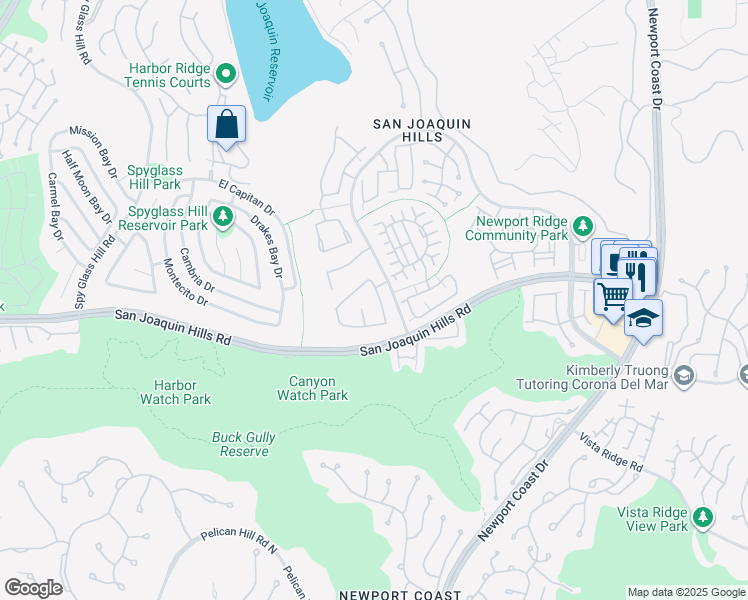 map of restaurants, bars, coffee shops, grocery stores, and more near 68 Bridgeport Road in Newport Beach