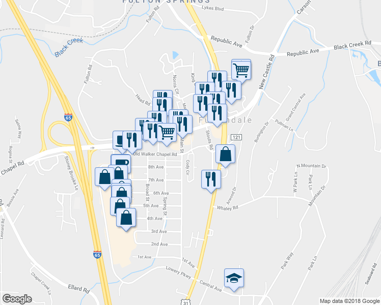 map of restaurants, bars, coffee shops, grocery stores, and more near 918 Cody Circle in Fultondale