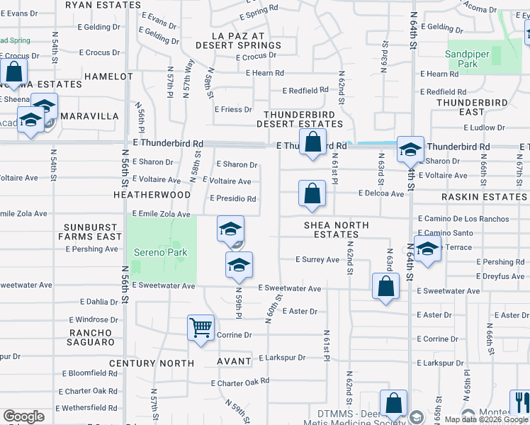 map of restaurants, bars, coffee shops, grocery stores, and more near 13401 North 59th Place in Scottsdale