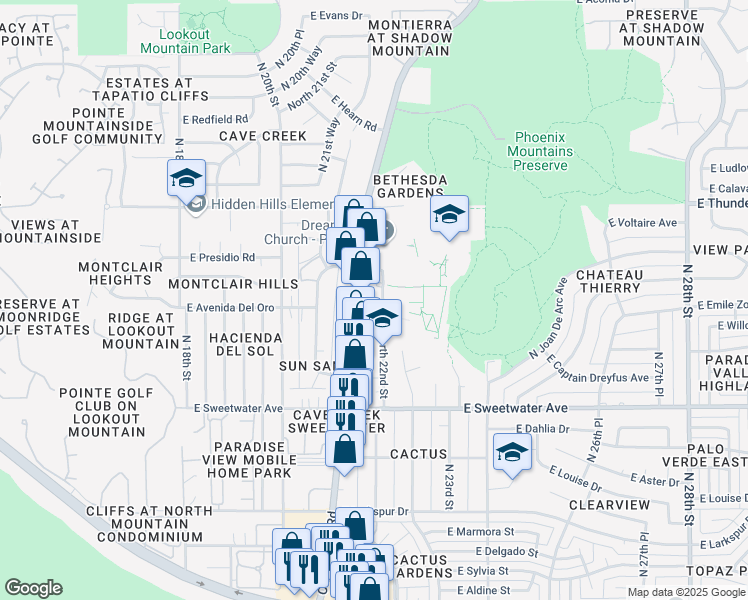 map of restaurants, bars, coffee shops, grocery stores, and more near 13240 North 22nd Street in Phoenix