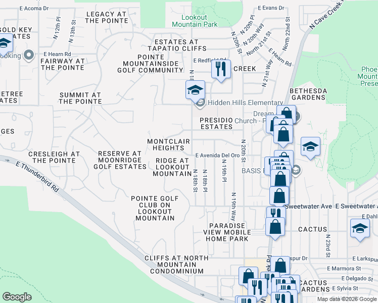 map of restaurants, bars, coffee shops, grocery stores, and more near 13246 North 18th Street in Phoenix