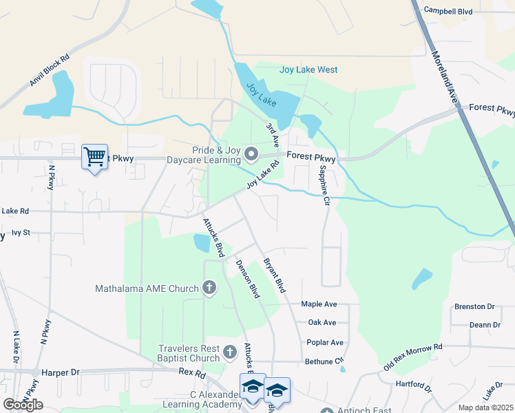 map of restaurants, bars, coffee shops, grocery stores, and more near 5399 Booker T Drive in Morrow