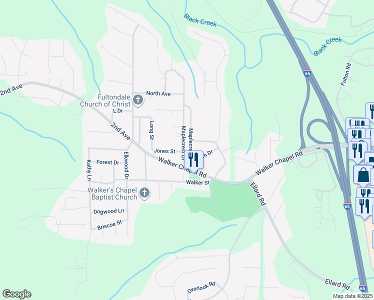 map of restaurants, bars, coffee shops, grocery stores, and more near 2517 Fern Drive in Fultondale