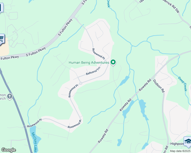 map of restaurants, bars, coffee shops, grocery stores, and more near 5285 Rosewood Place in Fairburn