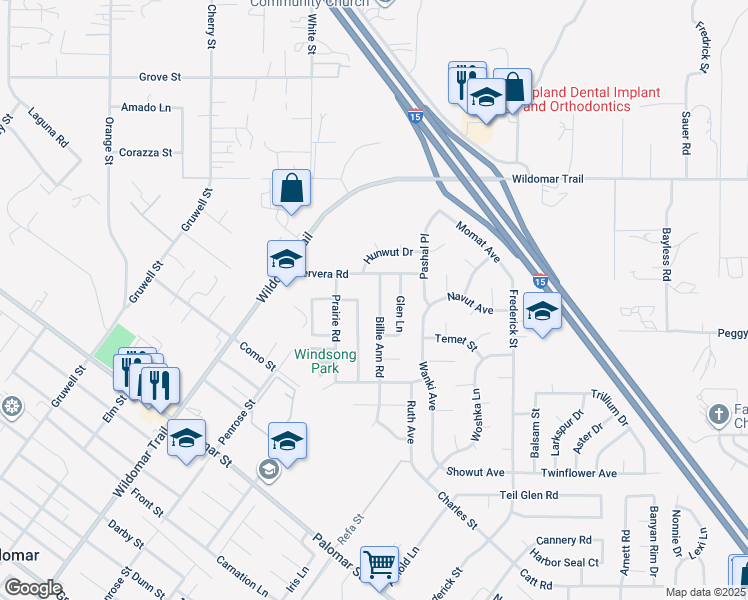 map of restaurants, bars, coffee shops, grocery stores, and more near 35305 Billie Ann Road in Wildomar