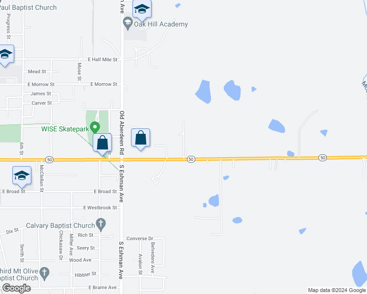 map of restaurants, bars, coffee shops, grocery stores, and more near North Jackson Street in West Point