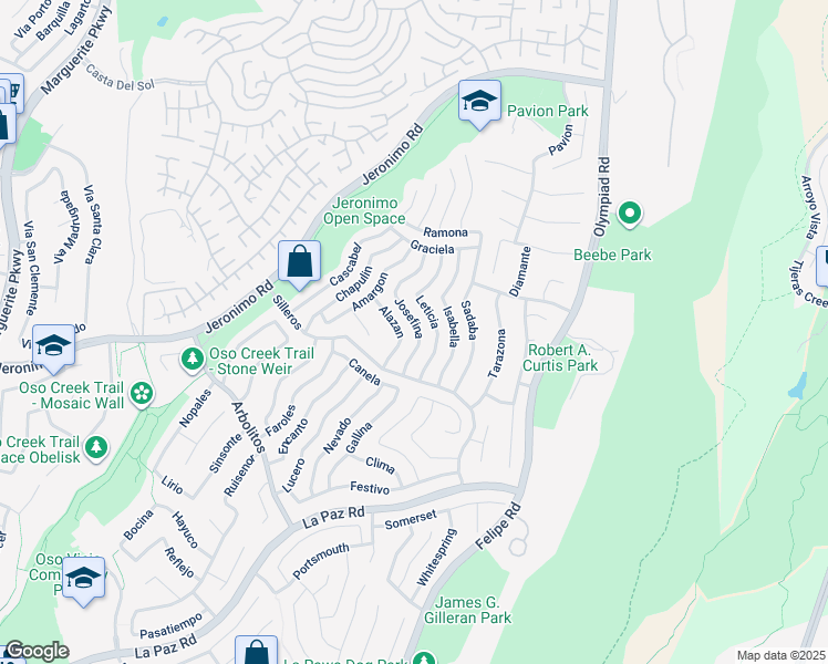 map of restaurants, bars, coffee shops, grocery stores, and more near 28145 Josefina in Mission Viejo