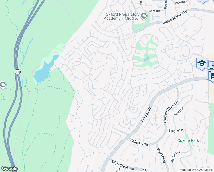 map of restaurants, bars, coffee shops, grocery stores, and more near 3363 Monte Hermoso in Laguna Woods