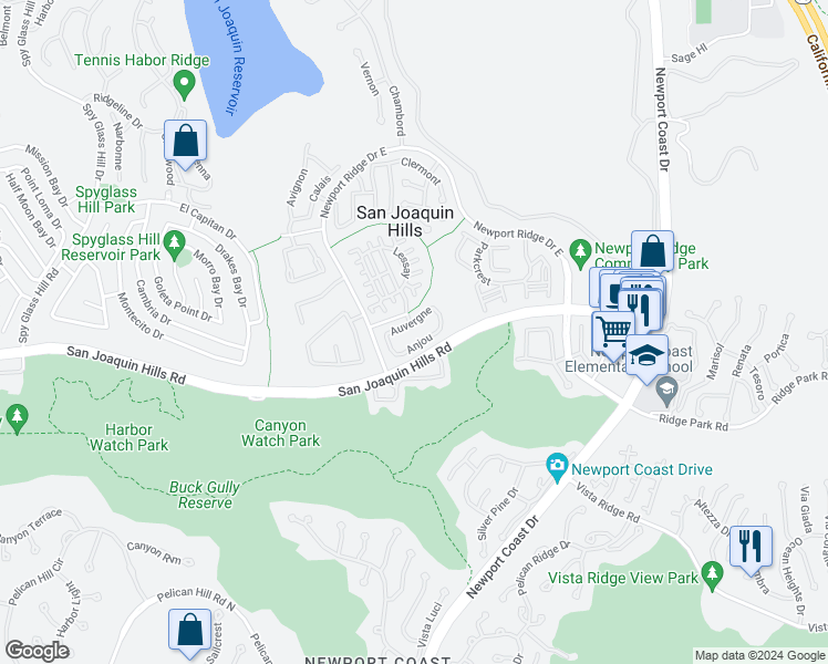 map of restaurants, bars, coffee shops, grocery stores, and more near 42 Anjou in Newport Beach