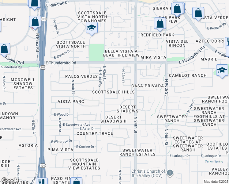 map of restaurants, bars, coffee shops, grocery stores, and more near 9288 East Sutton Drive in Scottsdale