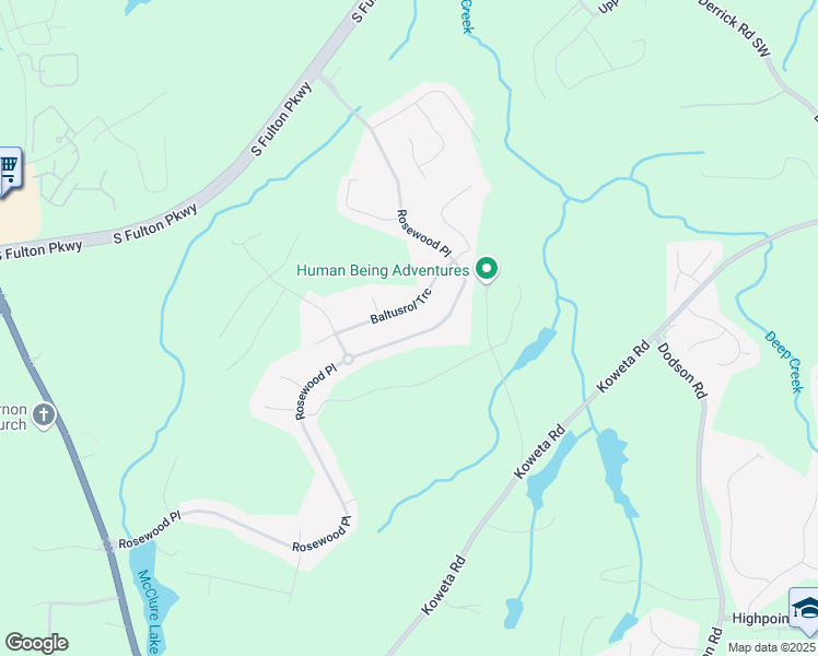 map of restaurants, bars, coffee shops, grocery stores, and more near 5285 Rosewood Place in Fairburn