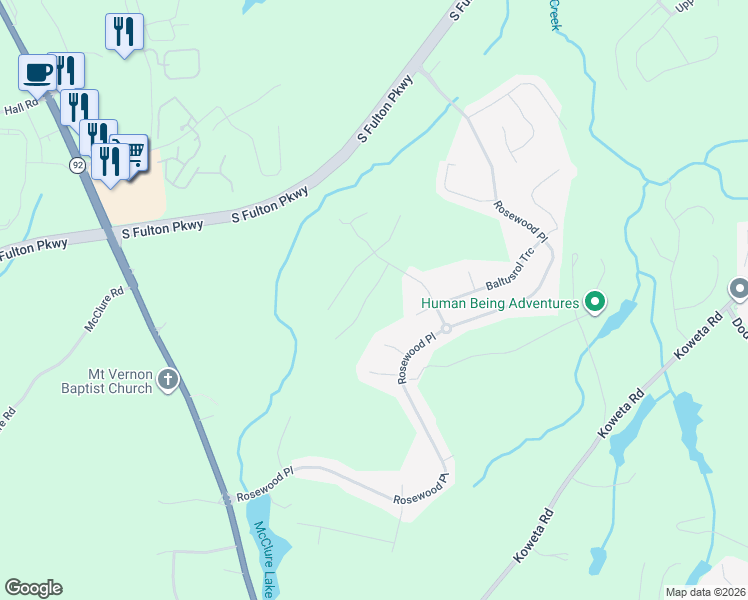 map of restaurants, bars, coffee shops, grocery stores, and more near 334 Cog Hill Drive in Fairburn