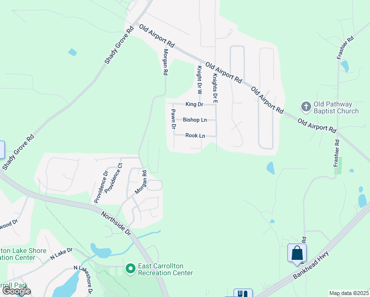 map of restaurants, bars, coffee shops, grocery stores, and more near 25 Queen Court in Carrollton