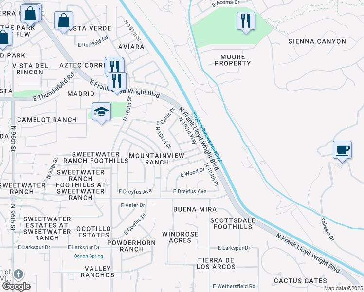 map of restaurants, bars, coffee shops, grocery stores, and more near 10359 East Voltaire Avenue in Scottsdale