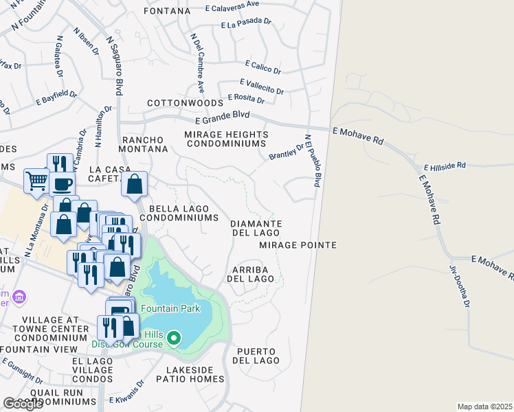 map of restaurants, bars, coffee shops, grocery stores, and more near 17347 East Fontana Way in Fountain Hills