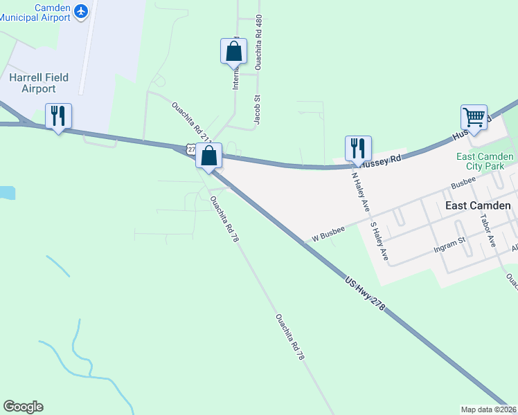 map of restaurants, bars, coffee shops, grocery stores, and more near 433-499 U.S. 278 in East Camden