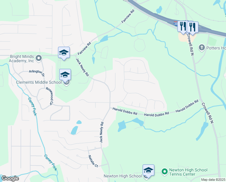 map of restaurants, bars, coffee shops, grocery stores, and more near 85 Maple Trace in Covington