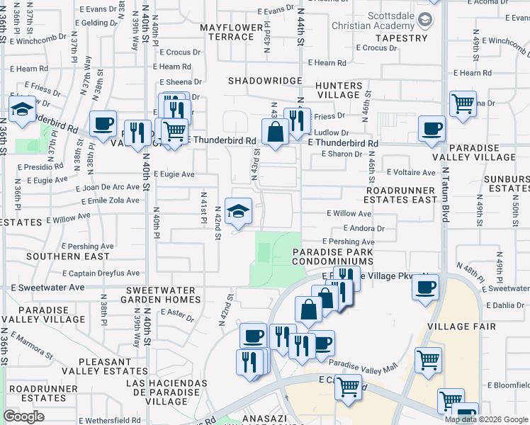 map of restaurants, bars, coffee shops, grocery stores, and more near 13440 North 44th Street in Phoenix