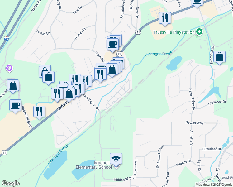 map of restaurants, bars, coffee shops, grocery stores, and more near 6076 Southern Industrial Drive in Birmingham