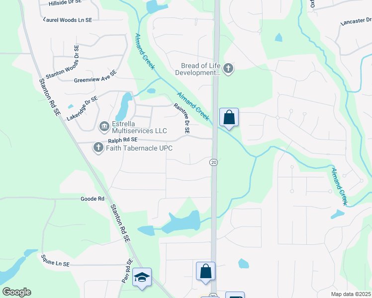map of restaurants, bars, coffee shops, grocery stores, and more near 906 King Drive Southeast in Conyers