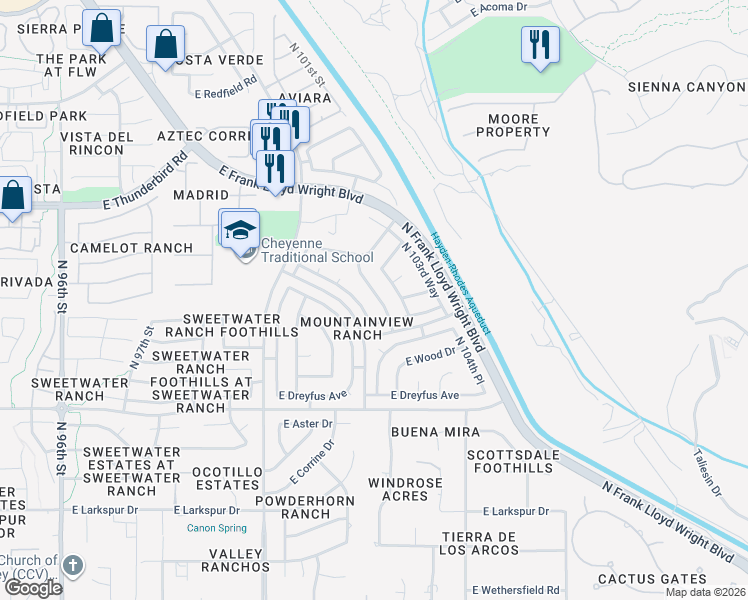 map of restaurants, bars, coffee shops, grocery stores, and more near 13372 East Sutton Drive in Scottsdale
