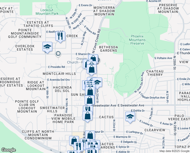 map of restaurants, bars, coffee shops, grocery stores, and more near 13240 North 22nd Street in Phoenix