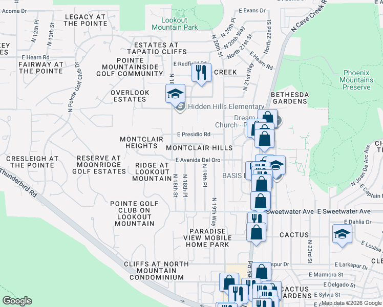 map of restaurants, bars, coffee shops, grocery stores, and more near 13245 North 18th Place in Phoenix