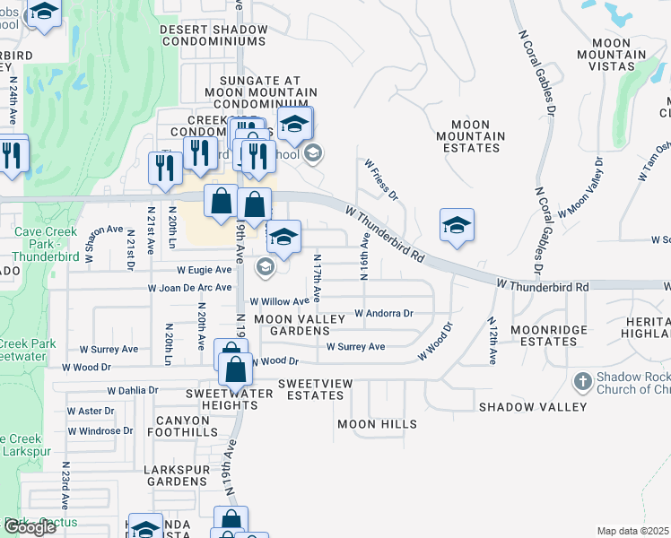 map of restaurants, bars, coffee shops, grocery stores, and more near 1627 West Joan De Arc Avenue in Phoenix