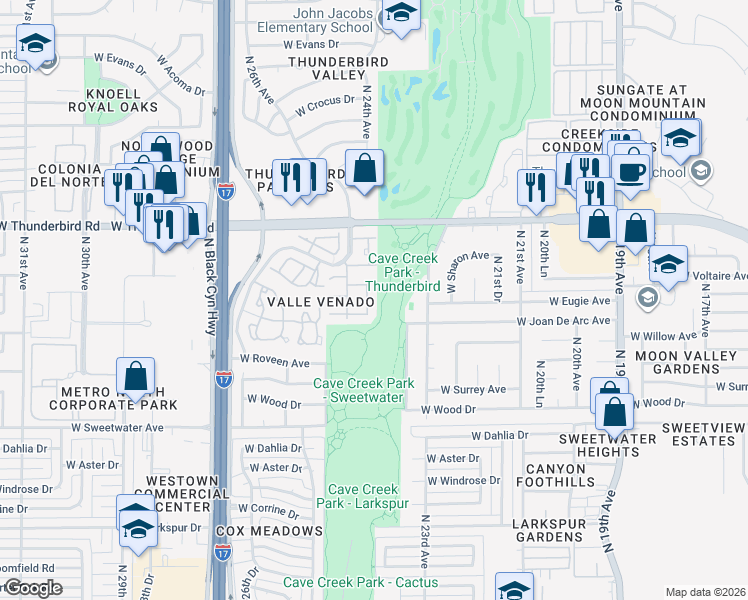 map of restaurants, bars, coffee shops, grocery stores, and more near 13421 North 24th Avenue in Phoenix