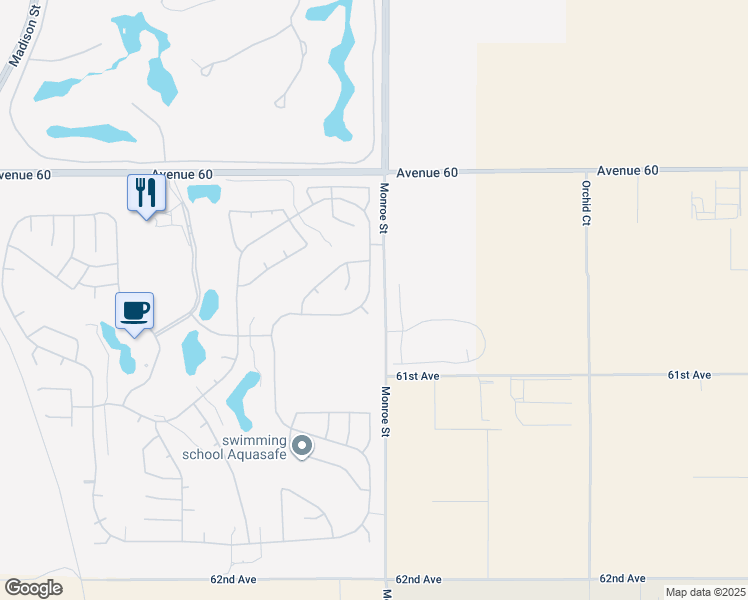 map of restaurants, bars, coffee shops, grocery stores, and more near 60636 Desert Shadows Drive in La Quinta