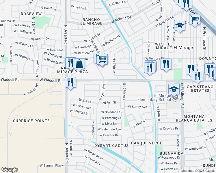 map of restaurants, bars, coffee shops, grocery stores, and more near in El Mirage